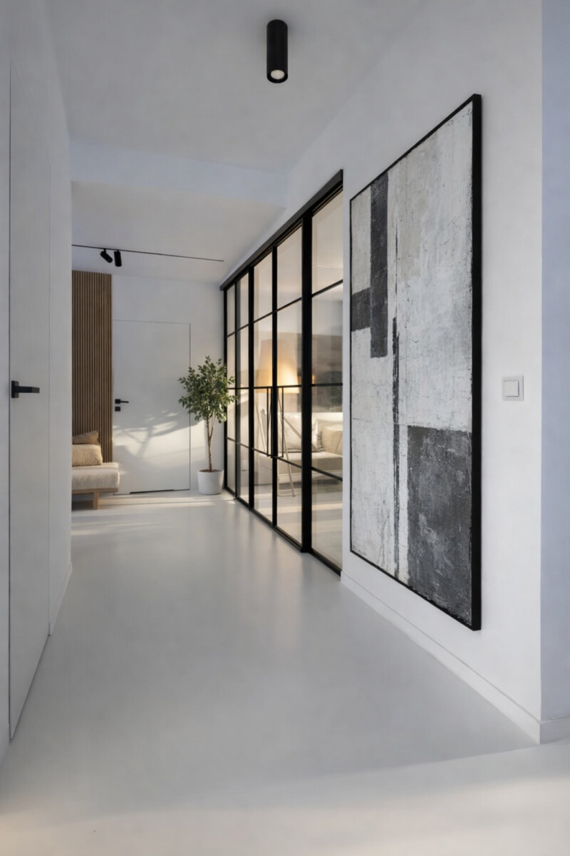 puristischer Flur mit Glaselementen